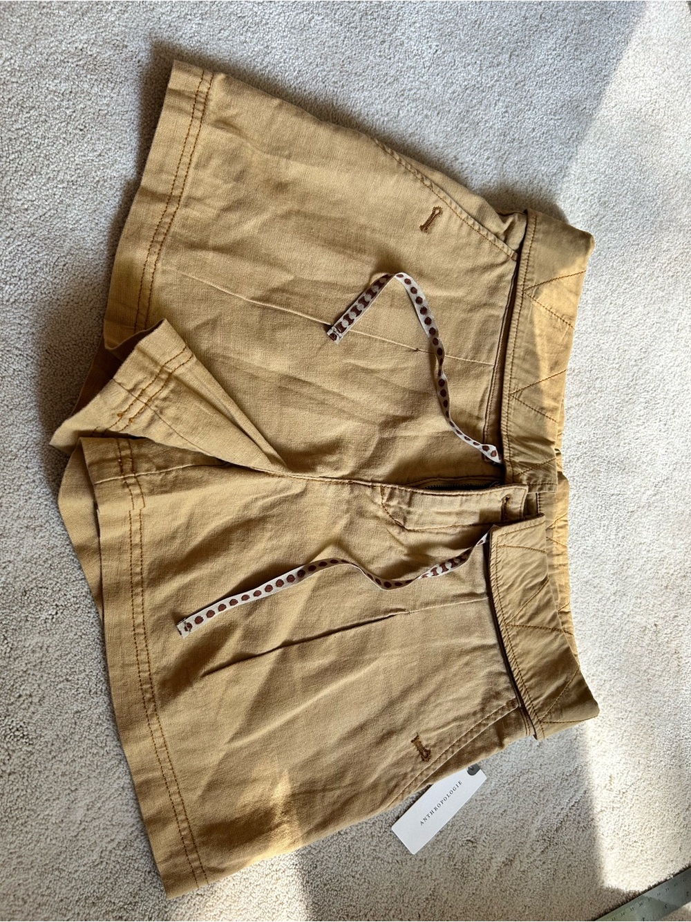 Anthropologie Hei Hei Tan Drawstring Linen-Blend Bermuda Shorts